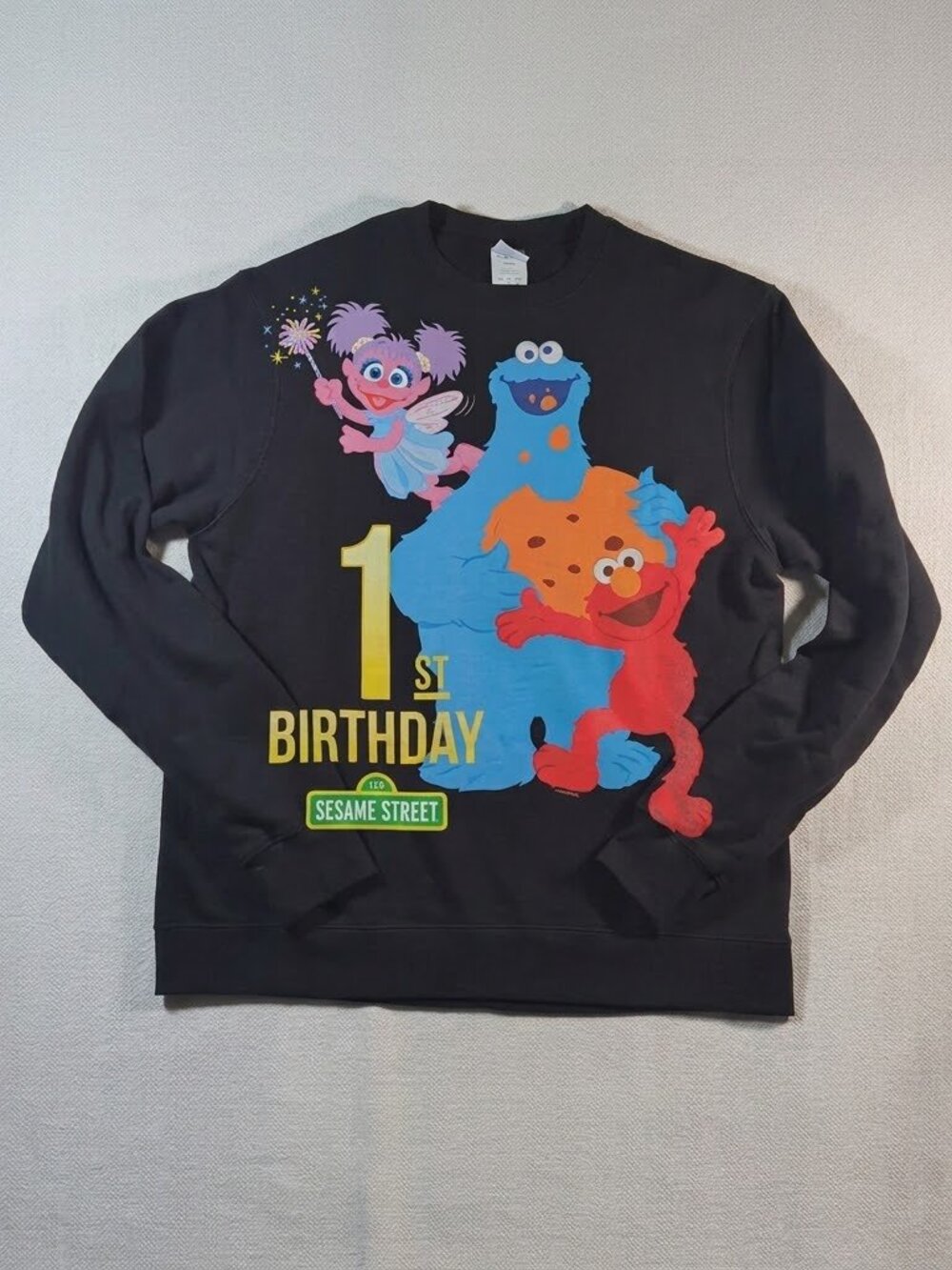 Sesame Street 1st Birthday Crewneck Sweatshirt Black Elmo Cookie Monster Abby M